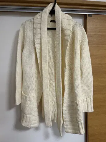 아이보리 니트 가디건 허리 리본 포함