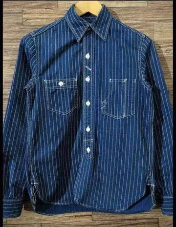 스트라이프 데님 셔츠 네이비