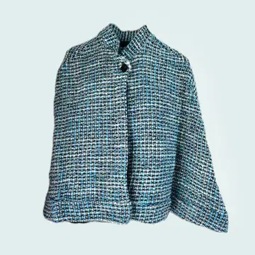 스카이블루 트위드 판초 케이프