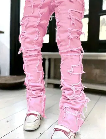 장미 바사스풍 핑크 데님 데미지 데님 uk drip us drip