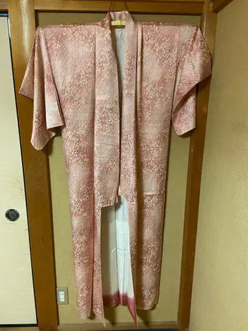 기모노 앤티크 레트로 핑크 꽃무늬 실크