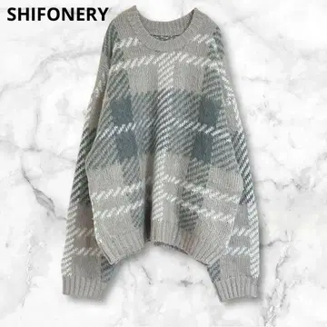 시포넬리 체크 무늬 긴팔 니트 스웨터 오버 사이즈 아크릴 100%