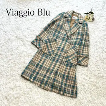 Viaggio Blu 비아지오 블루 체크 무늬 롱 코트 울 혼방