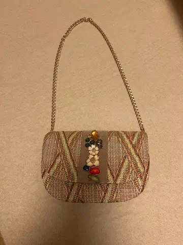 비즈 장식 스트라이프 파티 백