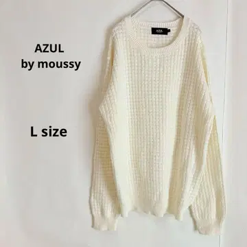 AZUL by moussy 와플 편직 니트 L 화이트 크루넥