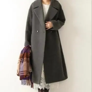 스픽앤스팬 W 페이스 빅 칼라 코트 차콜 그레이