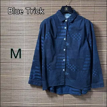 [ Blue Trick ] 오카야마 데님 패치워크풍 셔츠 M 인디고 블루