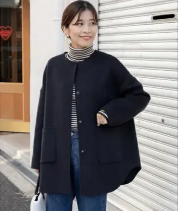 새상품급 어반 리서치 도어스 울 노카라 미들 코트 DOORS 네이비