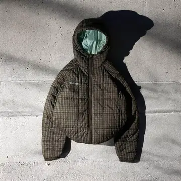 레어 컬럼비아 후디드 푸퍼 재킷 체크 브라운