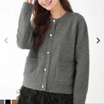 라메 니트 하트 버튼 가디건