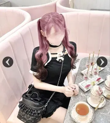 초커 포함 더블 리본 상의 프리 사이즈 허니 뮤우