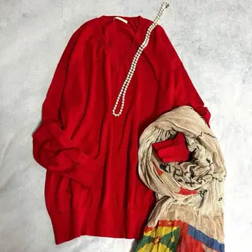 새상품급 Plage 플라주 V넥 니트 빨간색 레드 루즈핏