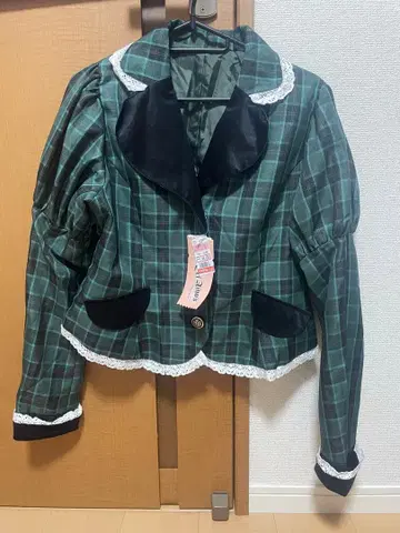 시마무라 아이노 에리 타탄 체크 자켓 그린 M