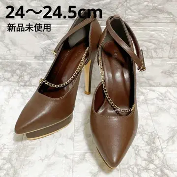 새상품 앵클 스트랩 하이힐 24cm 핑힐 브라운