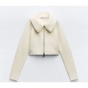 자라 인조 모피 칼라 니트 스웨터