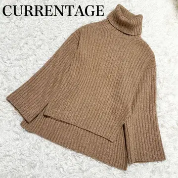 카렌테이지 와이드 리브 터틀넥 니트 베이지 브라운 울 100%