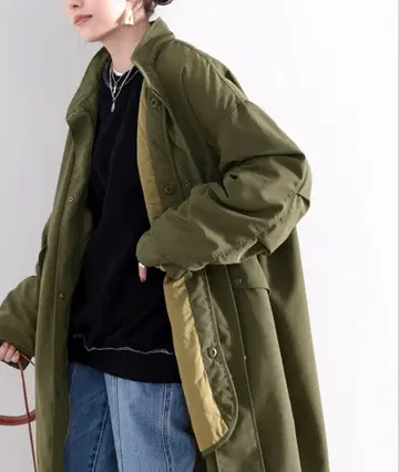 클래식 엘프 올리브색 모즈 코트 롱 기장