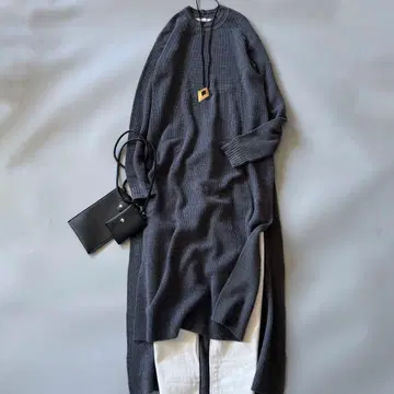 에트레토쿄 울 혼방 니트 롱 원피스 슬릿 그레이