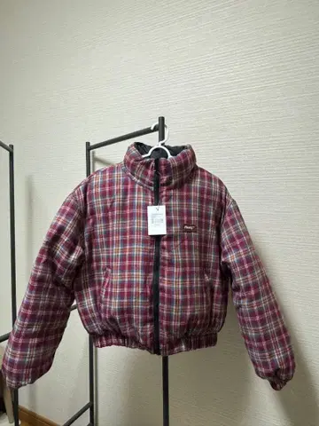 여성용 리버서블 다운 자켓 체크 무늬 심플