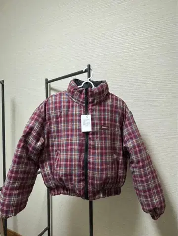 여성용 리버서블 다운 자켓 체크 무늬 심플