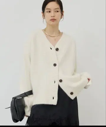 GALLARDAGALANTE 퍼 V넥 가디건 아이보리