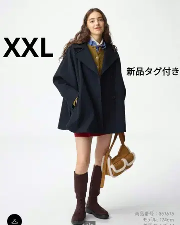 GU [새상품] 이번 시즌 코지 멜톤 케이프 코트 XXL 네이비 자켓