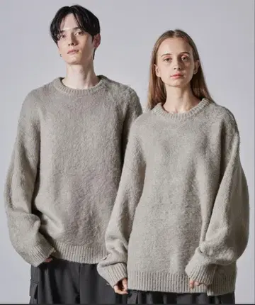 [ CLEL ] 모헤어 블렌드 샤기 디자인 니트 그레이쉬 베이지 XS