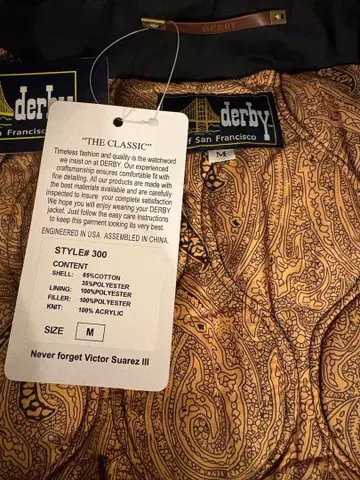 더비 자켓 더비 오브 샌프란시스코 M 사이즈 미사용 새상품 블랙/금