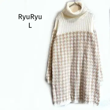 뤼뤼 원피스 터틀넥 하운드투스 포근하고 따뜻하고 귀여운 긴팔 니트
