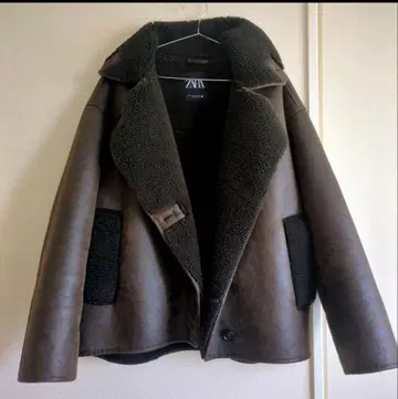 ZARA 브라운 더블 브레스트 무스탕 코트