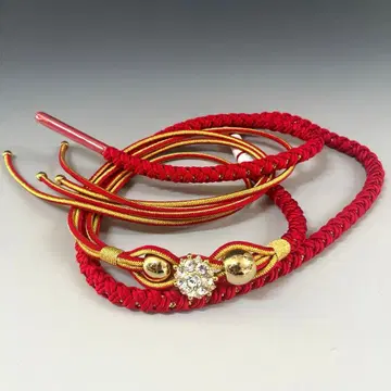 미사용 새상품 후리소데 순수 실크 허리띠 부품 포함 빨간색/골드