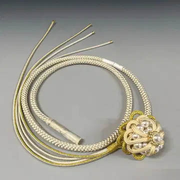 미사용 새상품 후리소데 순수 실크 허리띠 부품 포함 베이지/골드