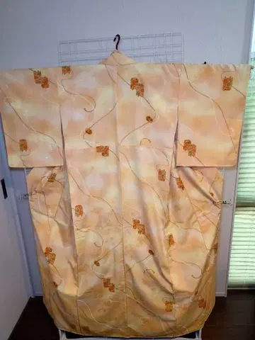 새상품급 시츠케츠키 워셔블 기모노 코몬 이중 기모노 등롱 패턴 끈 패턴