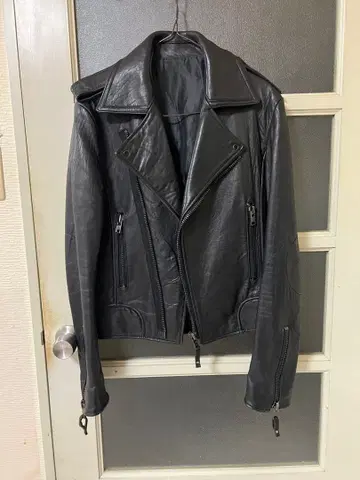 블랙 가죽 더블 라이더 자켓