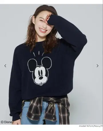 coca 디즈니 더블 자카드 니트탑 네이비 L