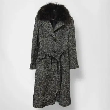 COMME CA DU MODE 롱 코트 9 사이즈 벨트 포함 퍼 그레이