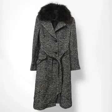 COMME CA DU MODE 롱 코트 트위드 벨트 퍼