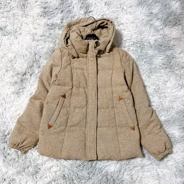 Ray BEAMS 0 다운 자켓 트위드풍 베이지 후드 부착 방한