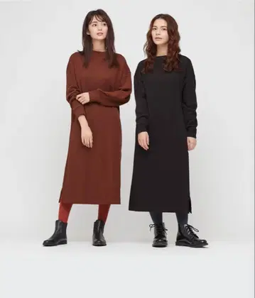 유니클로 울트라 스트레치 웜 원피스 블랙 L