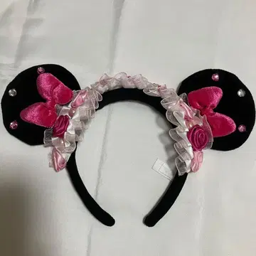 도쿄 디즈니 리조트 미니 머리띠 장미 프릴 리본
