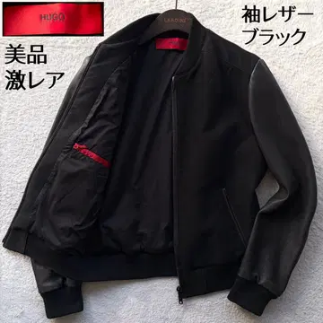 새상품급 휴고보스 바시티 자켓 소매 램 가죽 울 이소재 블랙 S 현행