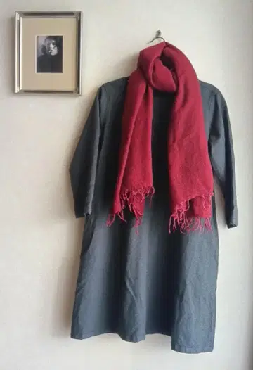 핸드메이드 나라현산 카야 직조 면 울 손염색 스톨 (보르도)