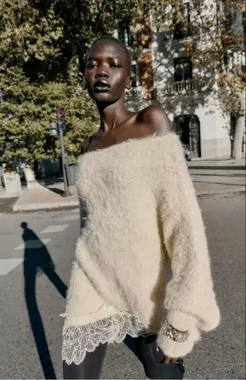 ZARA 레이스 콤비 니트 스웨터 L 사이즈