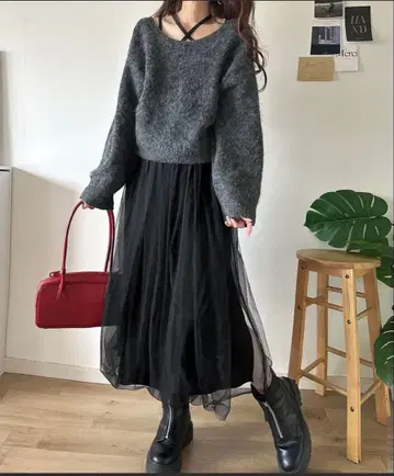 멀티 way 니트 x 튤 원피스 세트