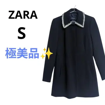 컨디션 최상 ZARA 펄 비즈 옷깃 디자인 벨트 포함 플록 코트
