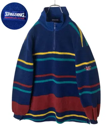 90s 구제 의류 멀티 컬러 보더 하프 지퍼 풀오버 플리스 자켓 루즈핏