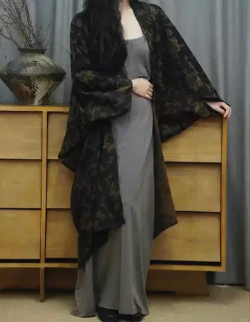 가디건 꽃무늬 중화 디자인 롱 기장