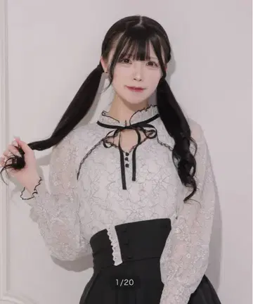 레이스 긴팔 블라우스 화이트 블랙