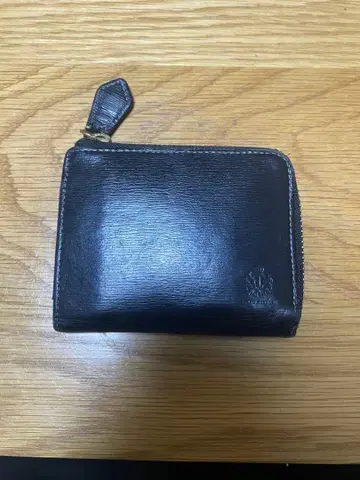 다케오 키쿠치 가죽 접이식 지갑 네이비