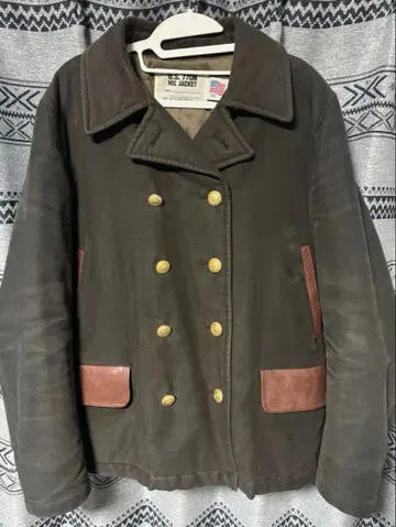 레어 샷 Schott 골드 버튼 소가죽 P 코트 자켓 사이즈 40